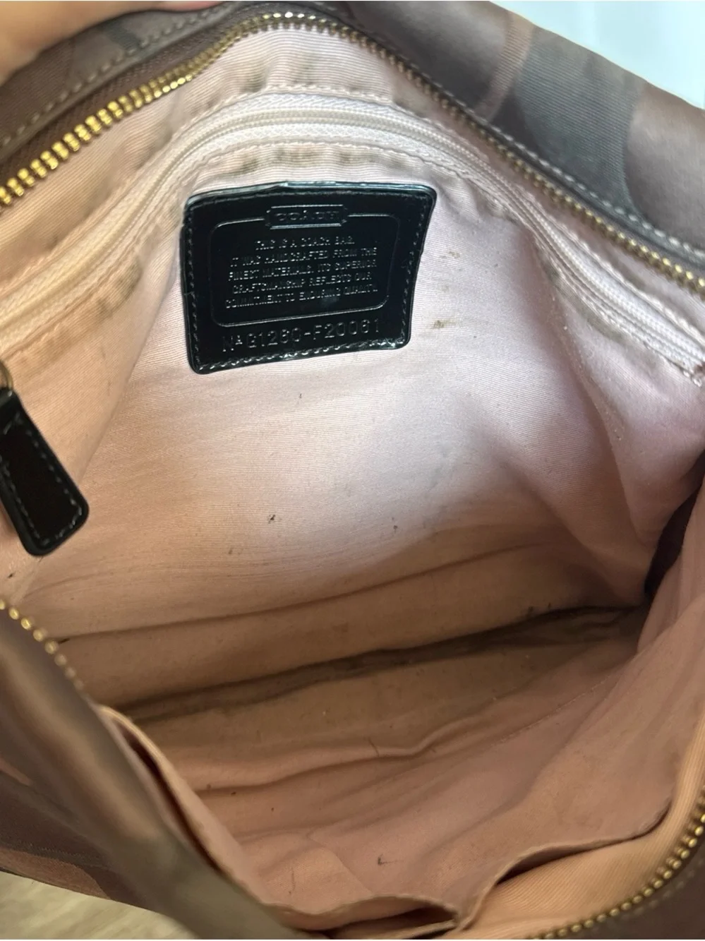 Coach Brown Signature Hobo with Black Trim and Gold-Tone Accent